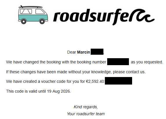 Roadsurfer.com voucher do rezerwacji kampera na 2592 €