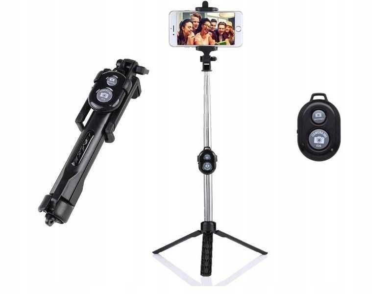 Uchwyt Selfie Stick Monopod Bluetooth Kij Ze Statywem Pilot Czarny