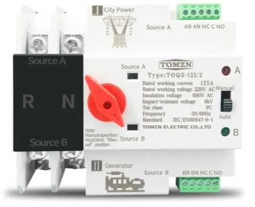 Автомат введення резерву АВР TOMZN TOQ5-125/2P 125А 230 в наявності!!!
