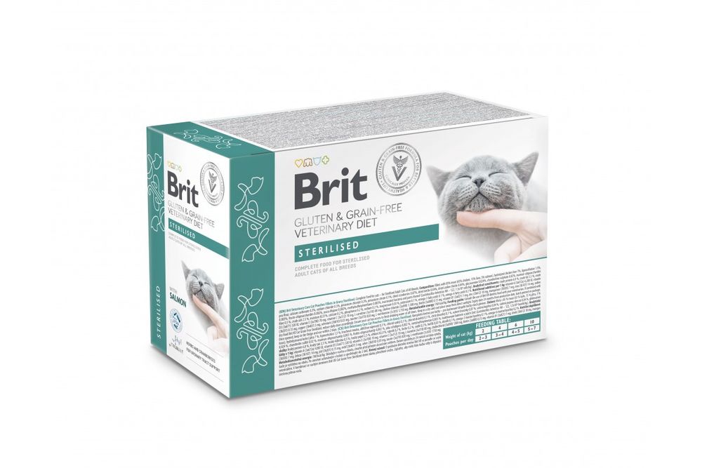 Вологий корм для котів Brit GF VetDiet Care Sterilised з лососем 12шт