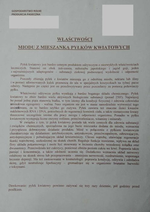 Miód z Pasieki Ekologicznej- wielokwiatowy, gatunkowy.