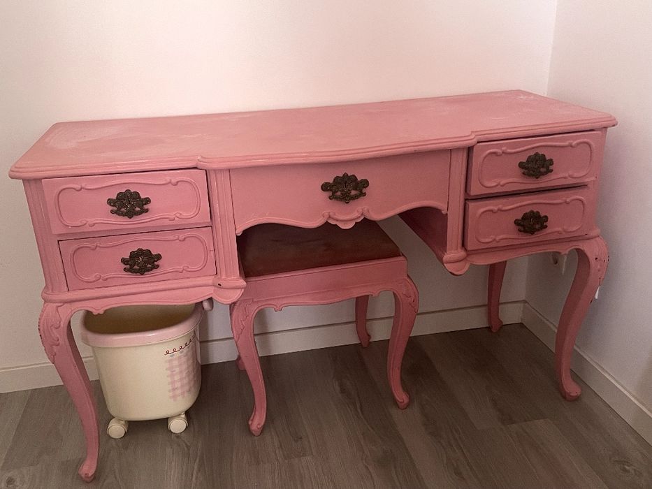 Cómoda Rosa + Espelho + Banqueta | Shabby Chic Bedroom Set | Coiffeuse Rose