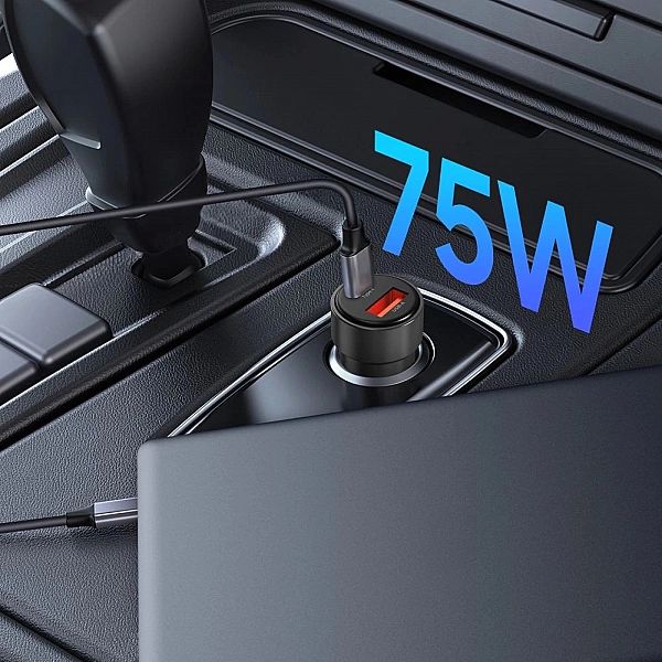Ładowarka samochodowa CC03/2-porty PD75W - czarna