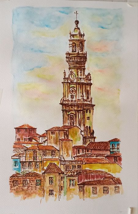 Torre dos Clerigos Porto aguarela