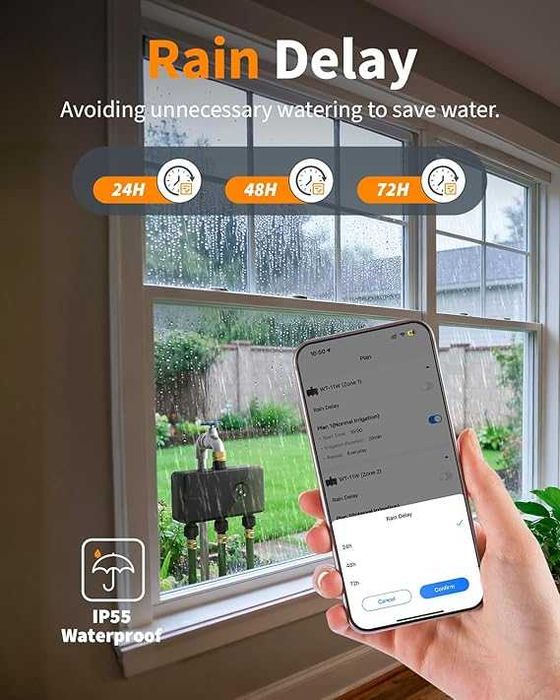 Diivoo 3 Zone WiFi Water Timer with Brass Inlet, Smart Sprinkler Hose Timer 3 Outlets Compatible with Alexa/Google Assistant,, Rain Delay BDMP