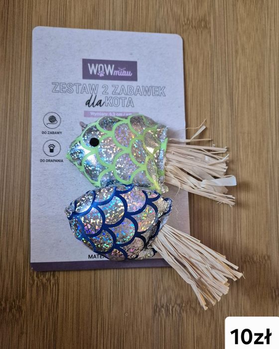 Zestaw dwóch zabawek dla kota WOWmiau błyszczące pluszowe rybki
