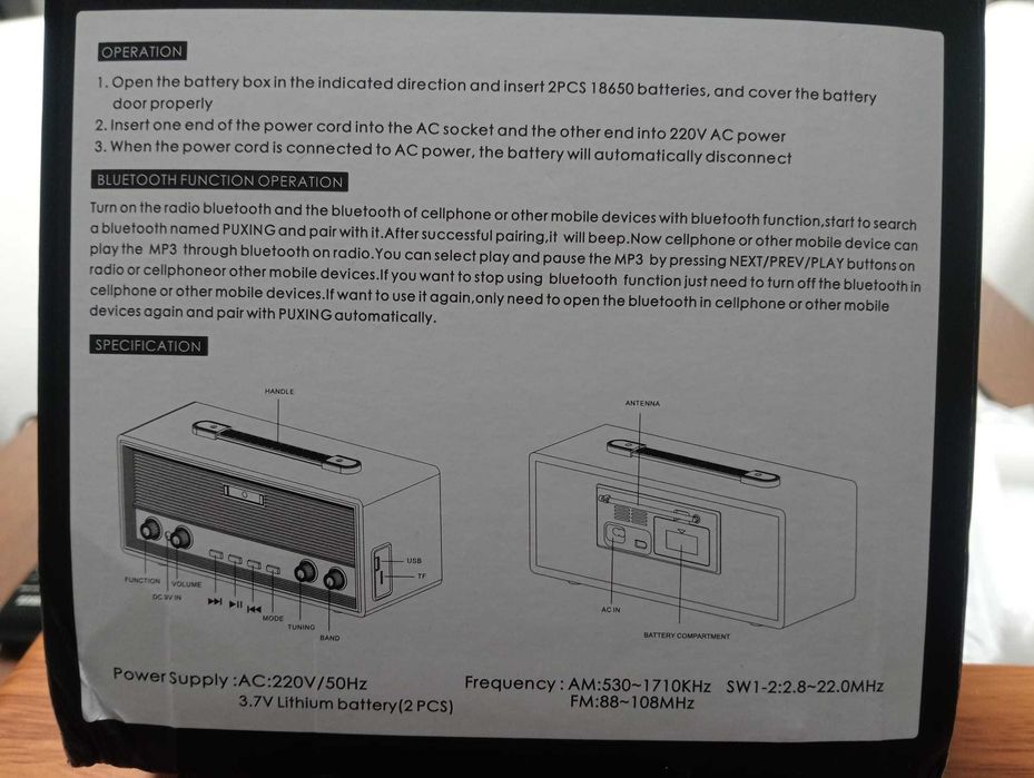 Rádio Multibanda Pu Xing PX-630BT – Bluetooth / USB / Bateria – NOVO