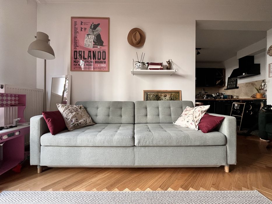 Landskrona sofa kanapa rozkładana szaro-zielona Ikea 3-os. Duże łóżko