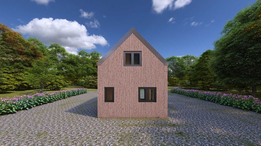 Dom Szkieletowy Całoroczny Typu Stodoła Nowoczesny Antresola D67