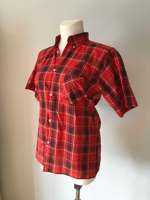 Koszula w kratkę czerwono czarno białą r. 44  vintage retro