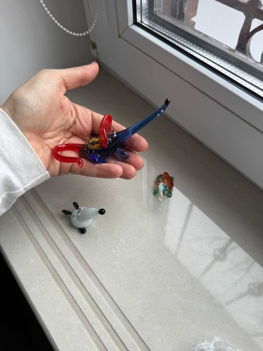 Фигурки статуэтки из цветного стекла мыш черепаха 2 шт