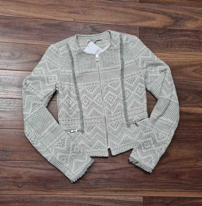 ZARA żakardowa kurtka marynarka ze strzępieniami S