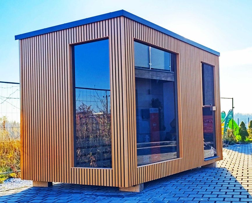 Sauna ogrodowa zewnętrzna z przedsionkiem