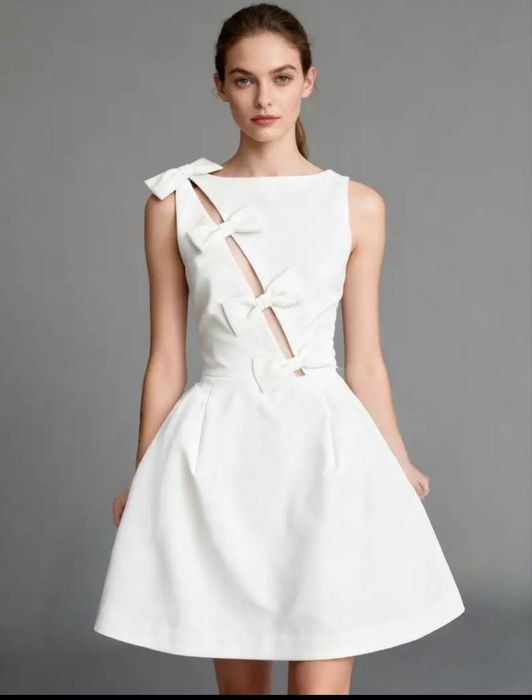 Елегантна біла сукня нова без рукавів з бантом | Стиль олівця платья