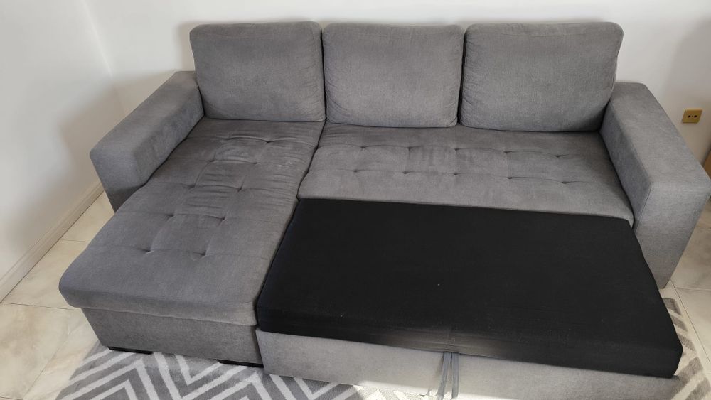Chaise longue reversível de tecido com cama HARRY cor cinza
