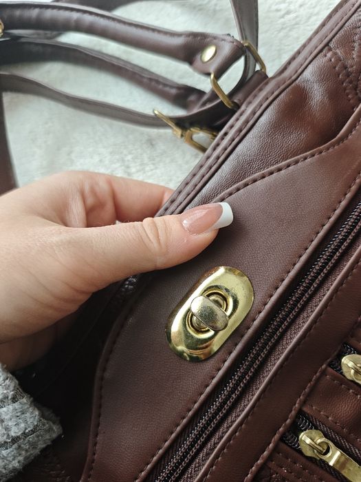 Czekoladowa torebka damska skórzana shopper vintage retro style