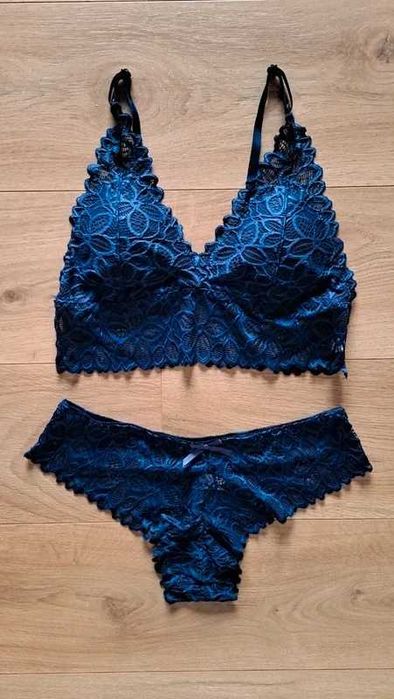 koronkowy granatowy komplet bielizny sexy 42XL plus size sexi koronka