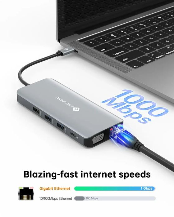 Хаб NOVOO 11-в-1, 3 дисплеї 4K HDMI+VGA, USB-C, RM11