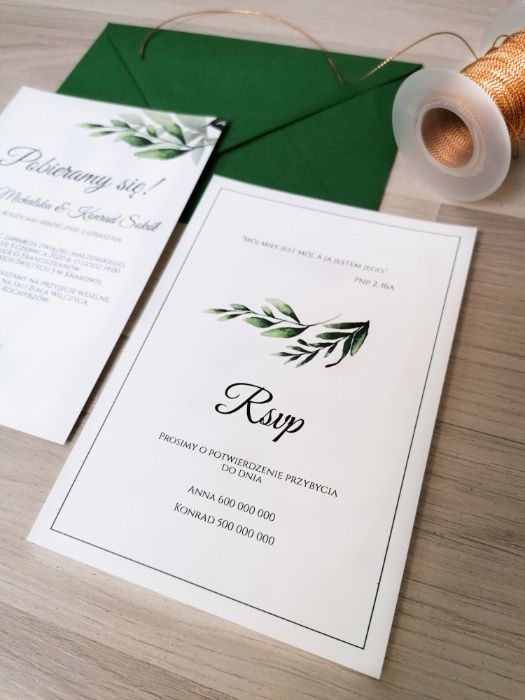 Zaproszenia ślubne jednokartkowe z ruskusem