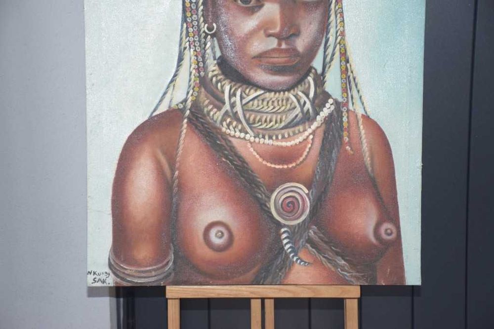 Quadro africano (Angola) pintado a tinta de óleo – Mumuila – 1997