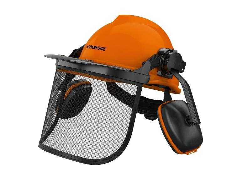 Kask ochronny ze  przyłbica że słuchawkami Parkside kosa pilarka itp
