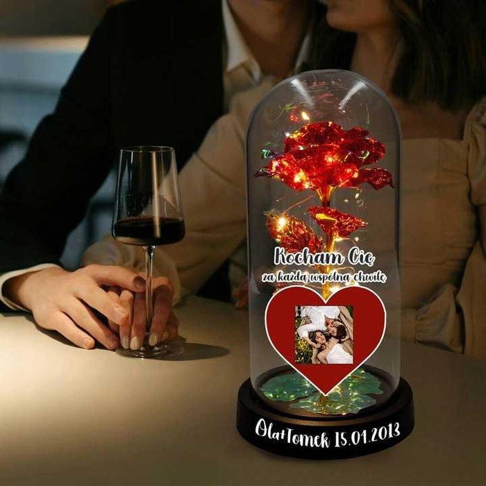 Wieczna róża  twoje zdjęcie + imię na walentynki dla niej