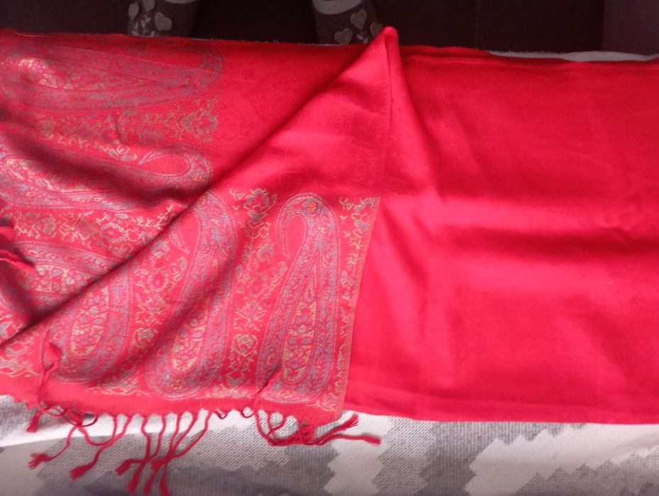 Палантин шарф красный и горчичный