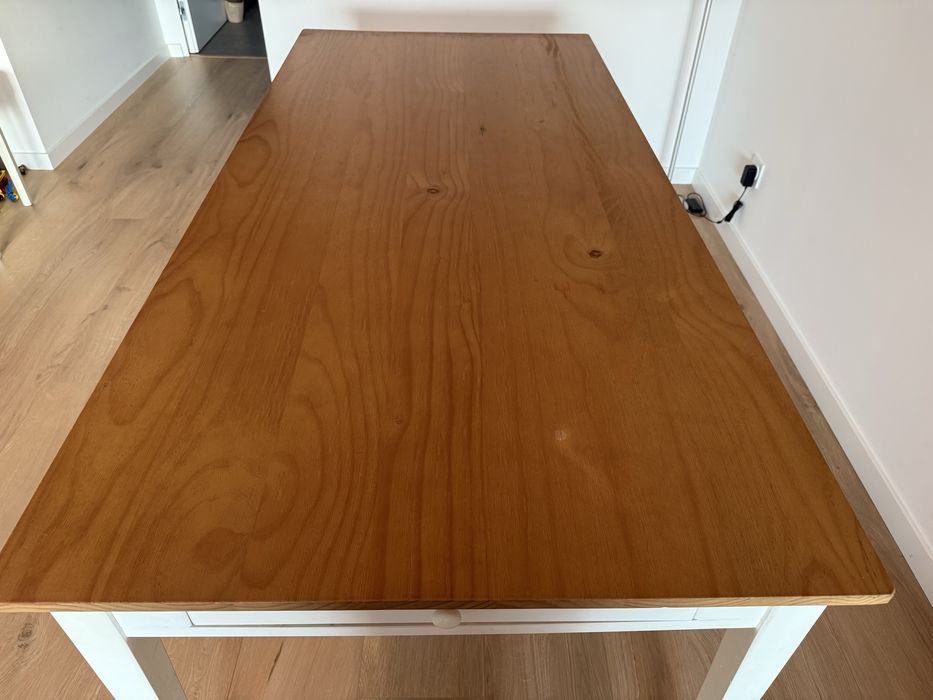 Conjunto Mesa de Jantar Madeira Maciça + 6 Cadeiras Estilo Industrial
