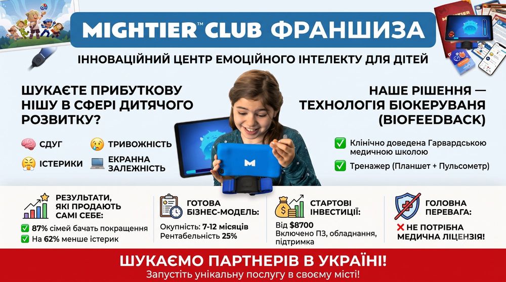 Готовий бізнес: дитячий центр емоційного інтелекту від Гарварду. Інвестиції від $8700