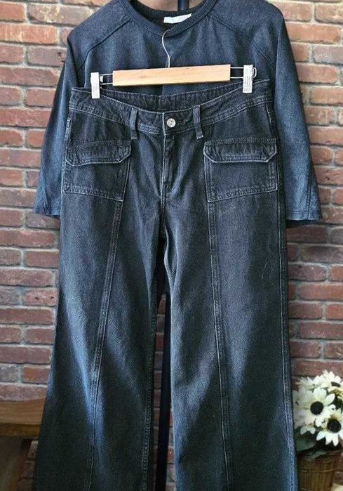 H&M джинсы клёш wide leg, женские карго с карманами, р. S