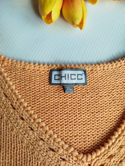 Nowa pomarańczowa bluzka sweterkowa z aplikacją Chicc 42 XL z