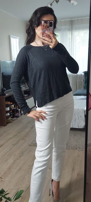 Wiskozowy cienki lekki sweterek Zara Knit grafitowy szary XS/S