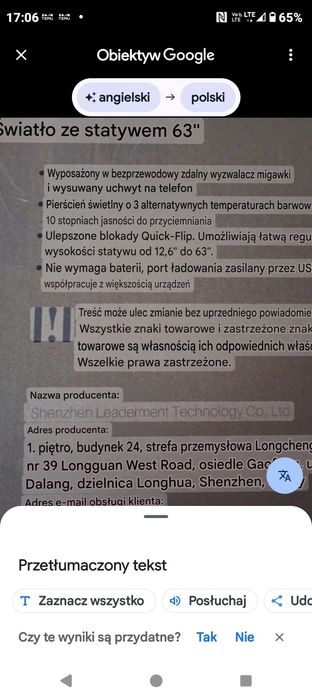 Lampa świetlna LED z regulacją, uchwyt na telefon. Nowa