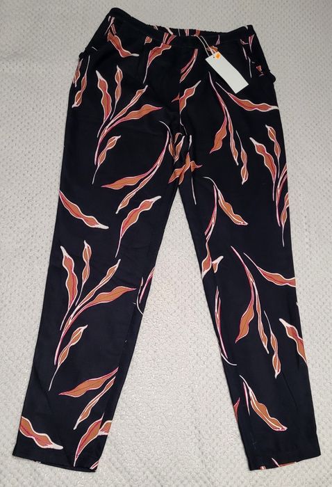 Eleganckie spodnie damskie w kwiatowy wzór print wysoki stan S