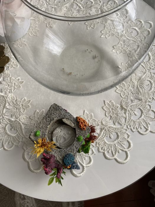 Круглий акваріум на 9 літрів, декорації в акваріум