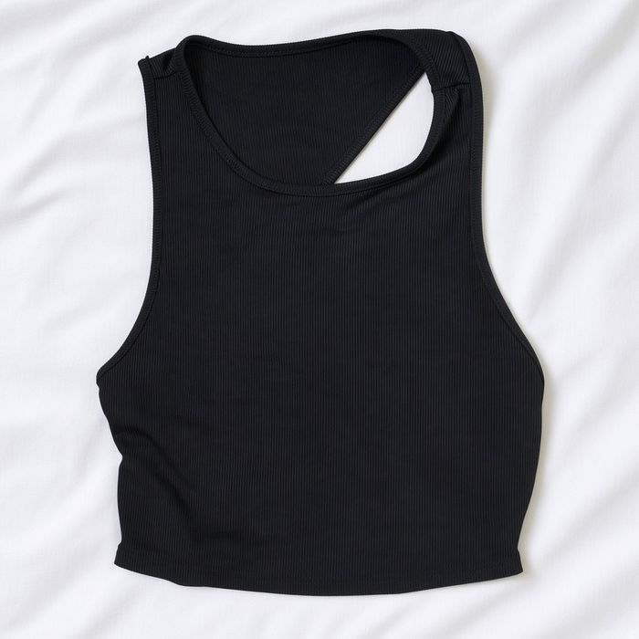 Czarny prążkowany crop top wycięte plecy paski Shein M 38 halter prążek basic sportowy