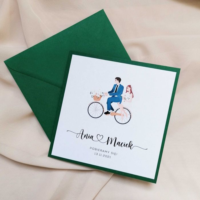 Zaproszenia ślubne niepowtarzalne ZIELONY ROWER