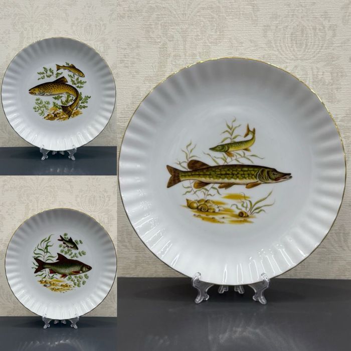 Фарфоровая столовая тарелка GDR Германия мотив рыбалка подарок