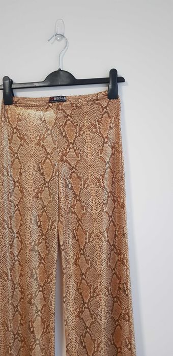 Nowe damskie błyszczące wężowe złote spodnie wąż lata 70/80 Morgan
