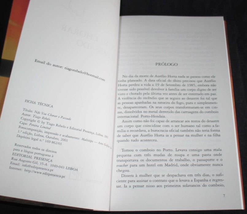Livro Não Vou Chorar o Passado Tiago Rebelo