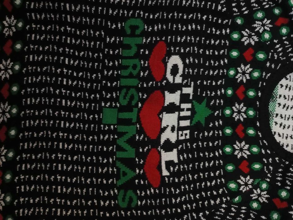 Sweter damski ciepły świąteczny czarny we wzory, Nille XL