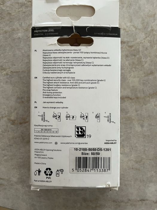 Wkladka bębenkowa rozmiar 50/50 YALE