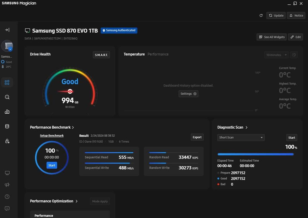 Samsung 870 EVO 1TB SATA SSD 2,5" - stan idealny