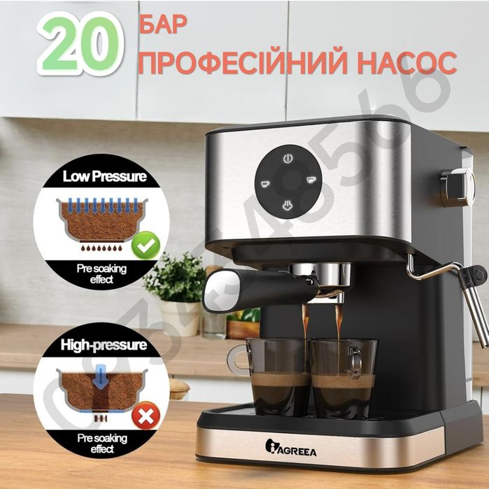 Кавоварка еспресомашина рожкова IAGREEA 3050 20 Бар 1050 Вт Кавомашина
