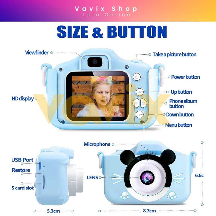 Câmara Digital Infantil com Ecrã de 2,0" HD