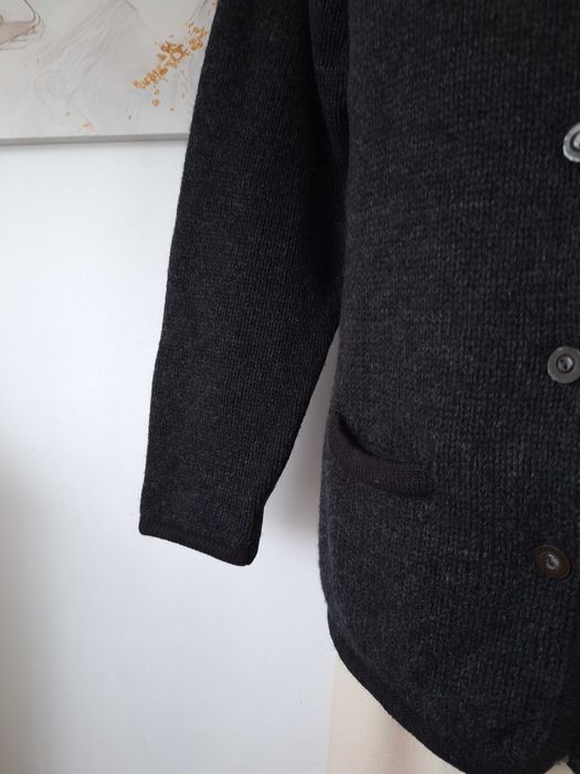 Damski Męski Sweter Kardigan Vintage Szary Czarny Haftowany Wełniany