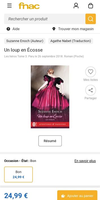 Livro Romance " Suzanne Enoch ( em francês)