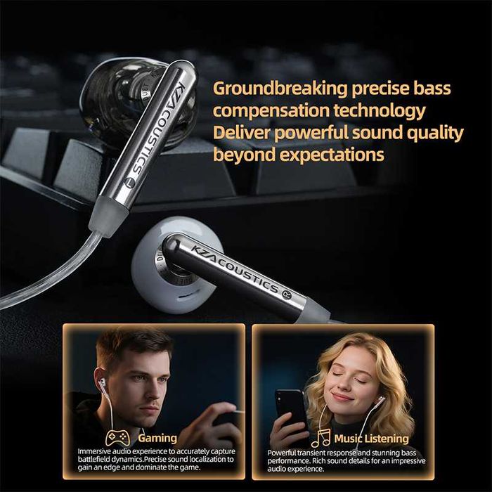 ‼️ KZ Duet (Black, 3.5, no mic) - наушники вкладыши на 2DD (8+10 мм.)