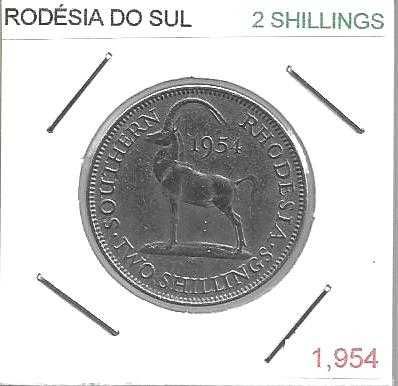 Rodésia do Sul - - - 2 Shillings - 1954 - - - Elizabeth II - - - Moeda