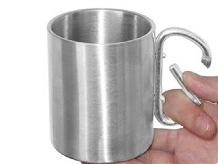 Caneca de Inox 33cl com Asa Mosquetão e parede dupla
